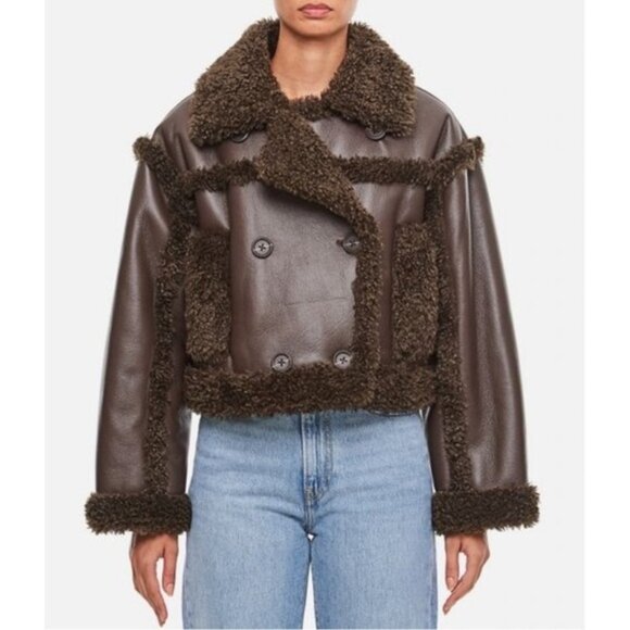 Stand Studio Kristy Faux Shearling Cropped Jacket Women's Size 0 US Brown - Picture 1 of 2